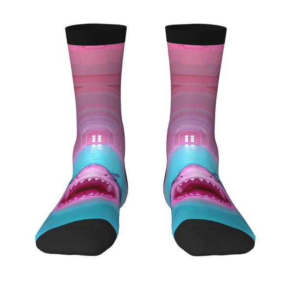 JUNZAN Pink Shark Pool Fantasy Mens Funny Socks for Men Women Colorful Fun Novelty Crew Patterned Socks