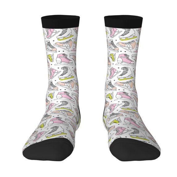 JUNZAN Pink skates Mens Funny Socks for Men Women Colorful Fun Novelty Crew Patterned Socks