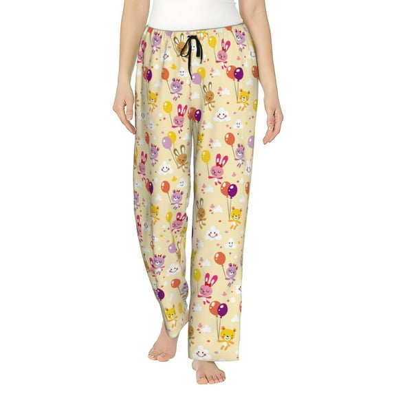 JUNZAN Rabbit And Balloon Women's Pajama Pants Drawstring Comfy Sleep Bottoms with Pockets