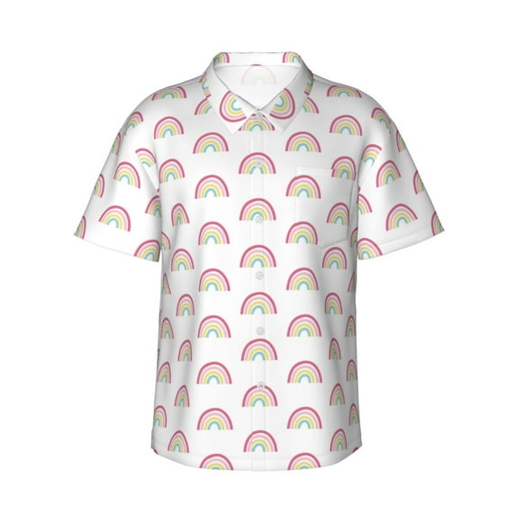 JUNZAN Rainbow Pattern Hawaiian Shirt for Men,Summer Beach Casual Short Sleeve Button Down Shirts-Medium