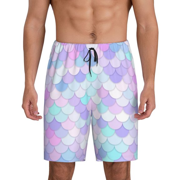 JUNZAN Rainbow Scales Pattern Sleep Pajama Shorts for Men,Men's Pajama Bottoms,Sleepwear,Pj Shorts