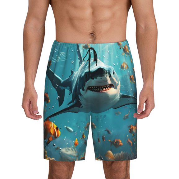 JUNZAN Realistic Ocean Shark Pattern Sleep Pajama Shorts for Men,Men's Pajama Bottoms,Sleepwear,Pj Shorts