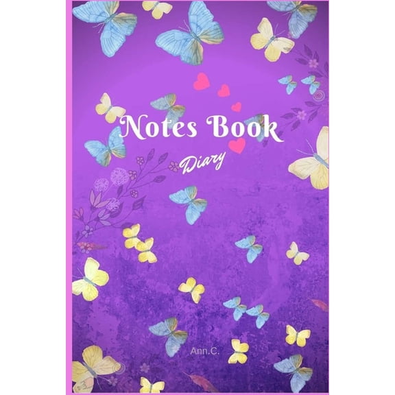 Notes Book Diary: Notes Book Diary Flower Flora Lovely Butterfly DATE Blue Line (Paperback)