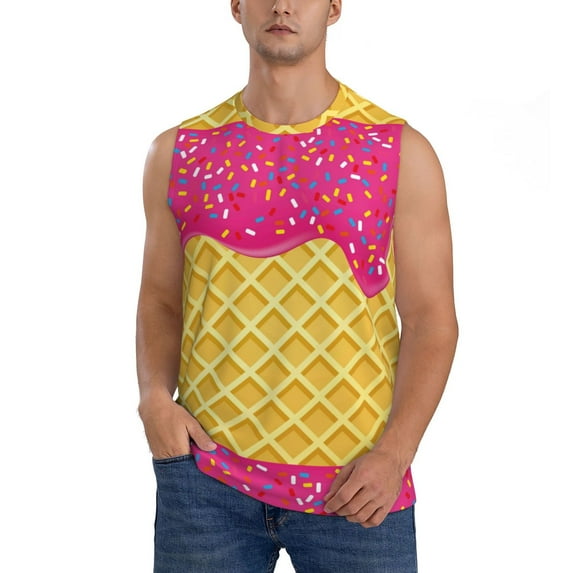 JUNZAN Red Ice Cream Men's Sleeveless T Shirts,Sleeveless Muscle Shirts,Sizes S-3XL
