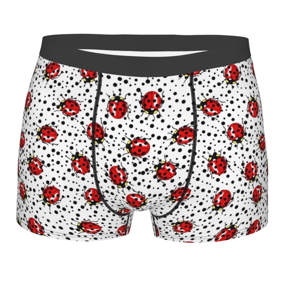 JUNZAN Red Ladybugs On Black Dotted Mens Underwear Boxer Briefs for Men’s-XX-Large