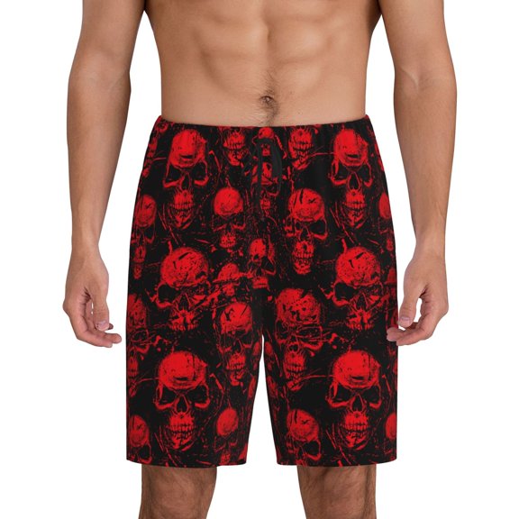 JUNZAN Red Skulls Pattern Sleep Pajama Shorts for Men,Men's Pajama Bottoms,Sleepwear,Pj Shorts