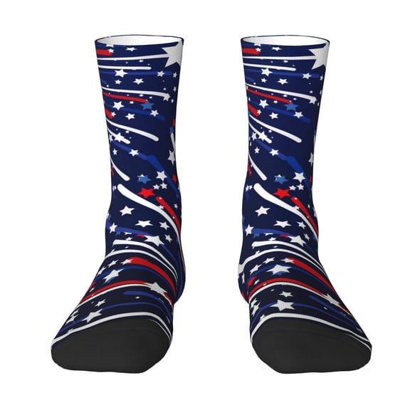 JUNZAN Red White Blue Fireworks 1 Mens Funny Socks for Men Women Colorful Fun Novelty Crew Patterned Socks