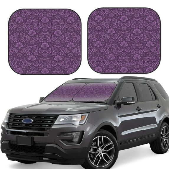 JUNZAN Retro Florals Purple Pattern Car Windshield Sun Shade | Reflective Sunshade | Foldable 2-Piece Sun Shield Protect Your Car | Fits Sedans, SUVs, Hatchbacks-Medium