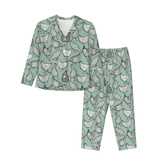 JUNZAN Retro Rooster4 Print Womens Pajama Sets,Long Sleeve Button Down for Women Pjs 2 piece