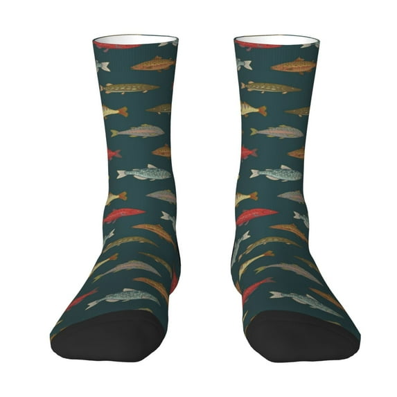 JUNZAN River Freshwater Fish Mens Funny Socks for Men Women Colorful Fun Novelty Crew Patterned Socks