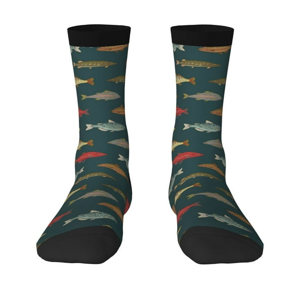 JUNZAN River Freshwater Fish Mens Funny Socks for Men Women Colorful Fun Novelty Crew Patterned Socks