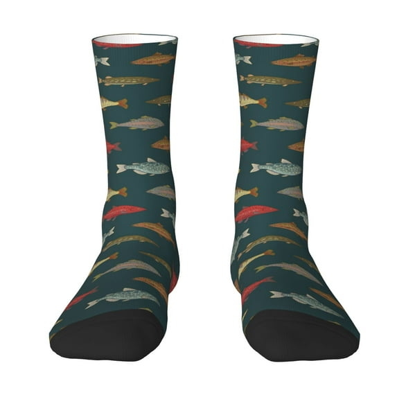 JUNZAN River Freshwater Fish Mens Funny Socks for Men Women Colorful Fun Novelty Crew Patterned Socks