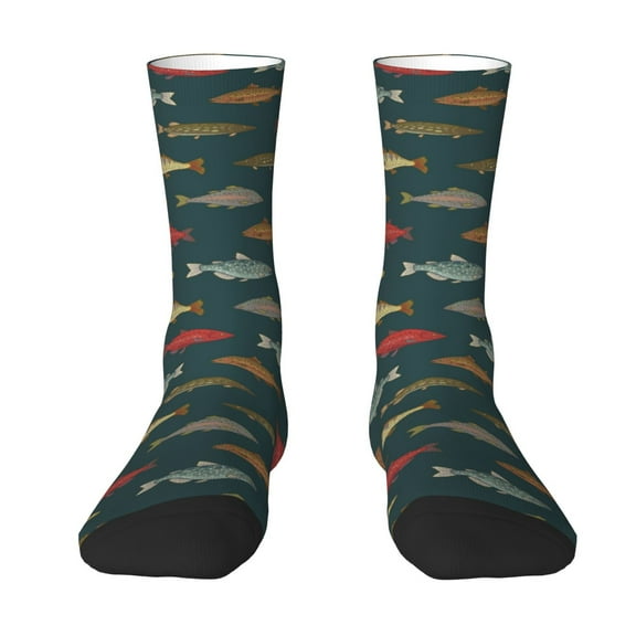 JUNZAN River Freshwater Fish Mens Funny Socks for Men Women Colorful Fun Novelty Crew Patterned Socks