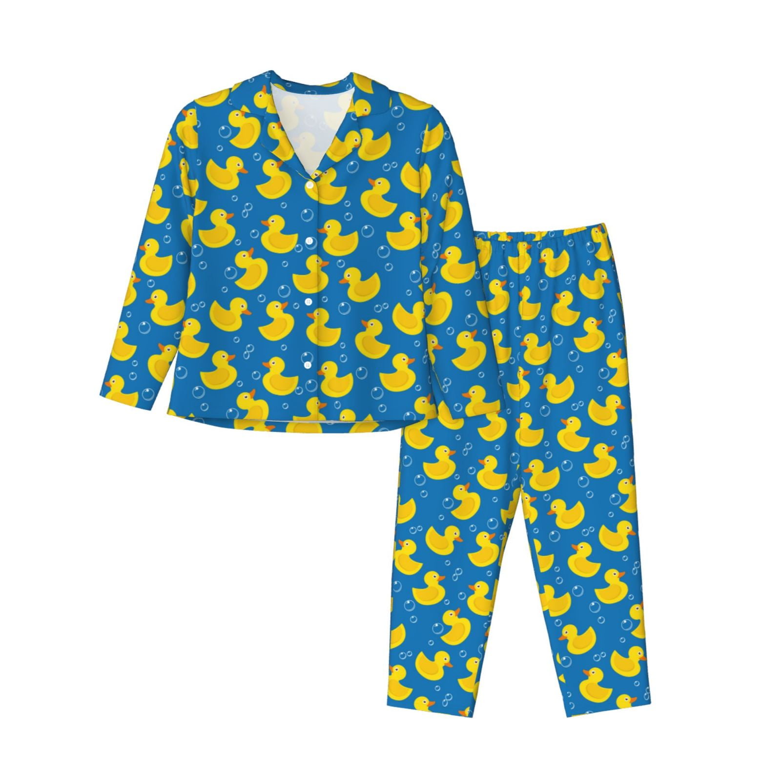 JUNZAN Rubber Duck Print Womens Pajama Sets Long Sleeve Button Down for Women Pjs 2 piece Walmart