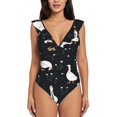 thumbnail image 1 of JUNZAN Ruffle One Piece Swimsuits for Women V Neck Fashionable Goose Print Bathing Suits-X-Large, 1 of 8