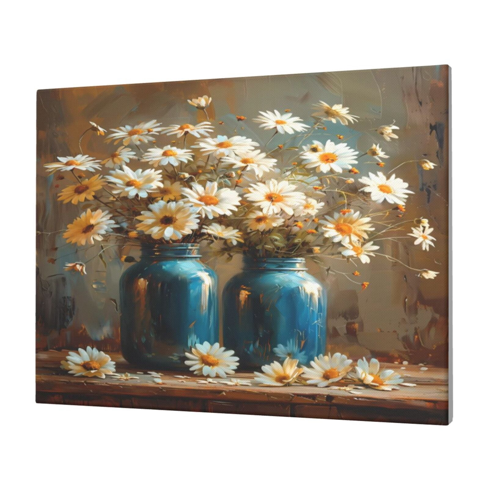 JUNZAN Rustic Daisy Mason Jars Pattern Canvas Wall Art Prints,Wall Art ...