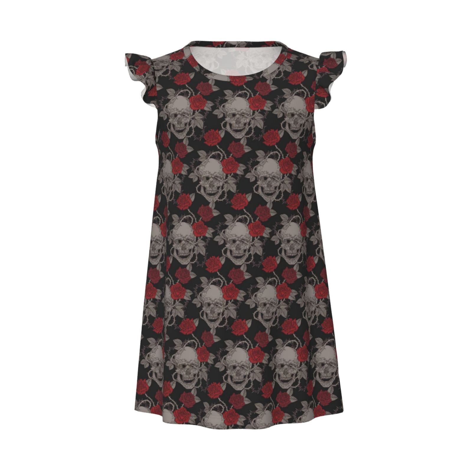 JUNZAN Skull and Red Roses Print Girls Nightgown Pajamas - Soft Toddler ...