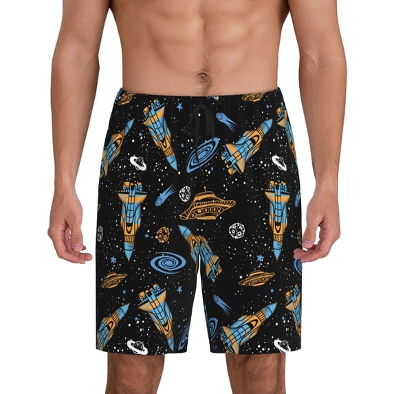 JUNZAN Space Rockets Pattern Sleep Pajama Shorts for Men,Men's Pajama Bottoms,Sleepwear,Pj Shorts