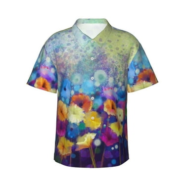 JUNZAN Spring Flower Seasonal Pattern Hawaiian Shirt for Men,Summer Beach Casual Short Sleeve Button Down Shirts-Small