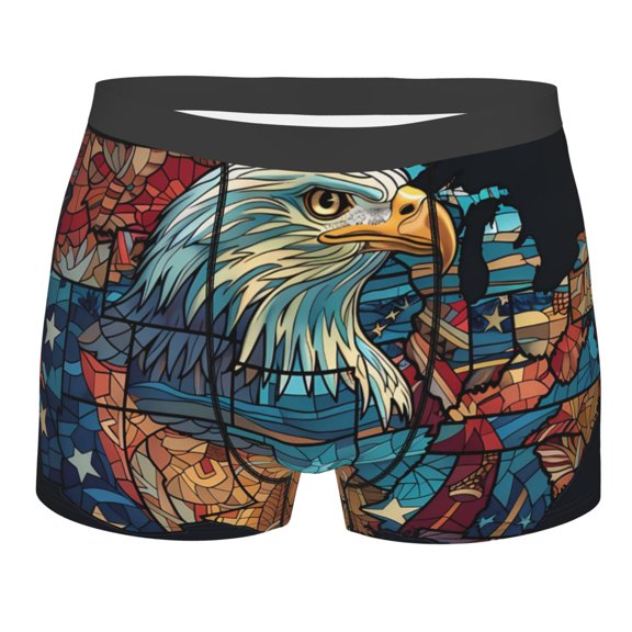 JUNZAN Stained Glass Eagle USA Mens Underwear Boxer Briefs for Men’s-Small
