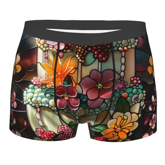 JUNZAN Stained Glass Floral Cake Mens Underwear Boxer Briefs for Men’s-Small