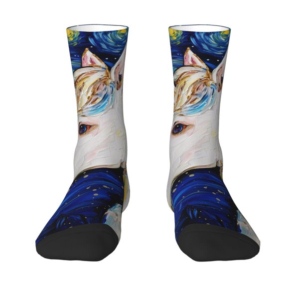 JUNZAN Starry White Horse Mens Funny Socks for Men Women Colorful Fun Novelty Crew Patterned Socks