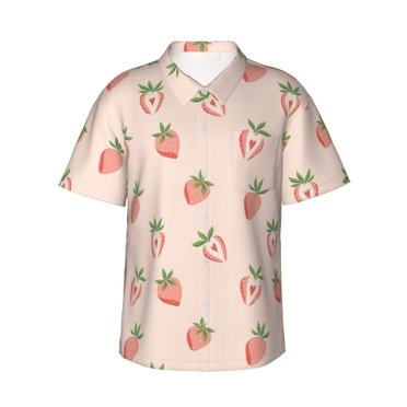 JUNZAN Strawberries Pattern Hawaiian Shirt for Men,Summer Beach Casual Short Sleeve Button Down Shirts-XX-Large