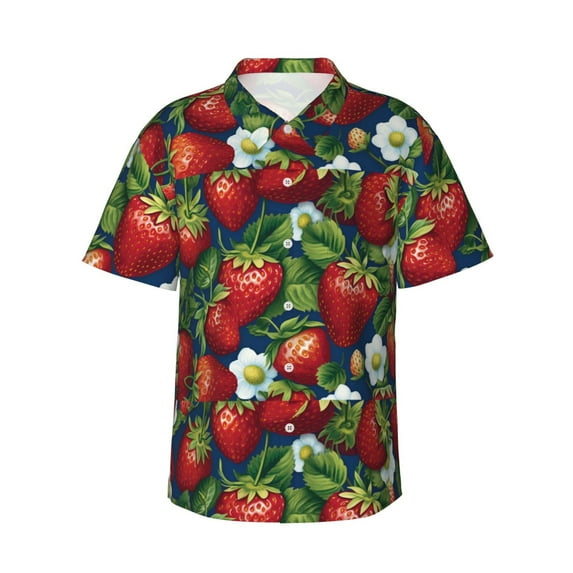 JUNZAN Strawberry2 Pattern Hawaiian Shirt for Men,Summer Beach Casual Short Sleeve Button Down Shirts-Large
