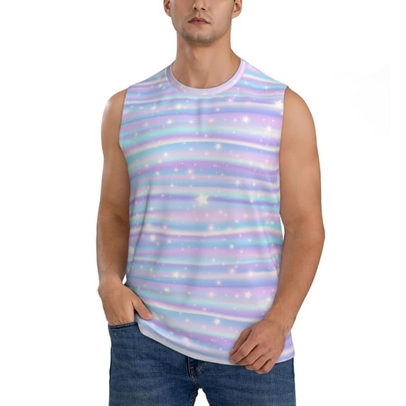 JUNZAN Striped Gradient Men's Sleeveless T Shirts,Sleeveless Muscle Shirts,Sizes S-3XL