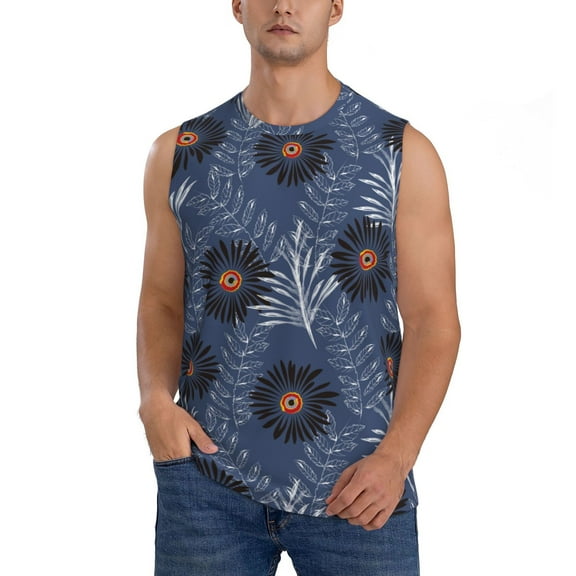 JUNZAN Sunflowers Men's Sleeveless T Shirts,Sleeveless Muscle Shirts,Sizes S-3XL