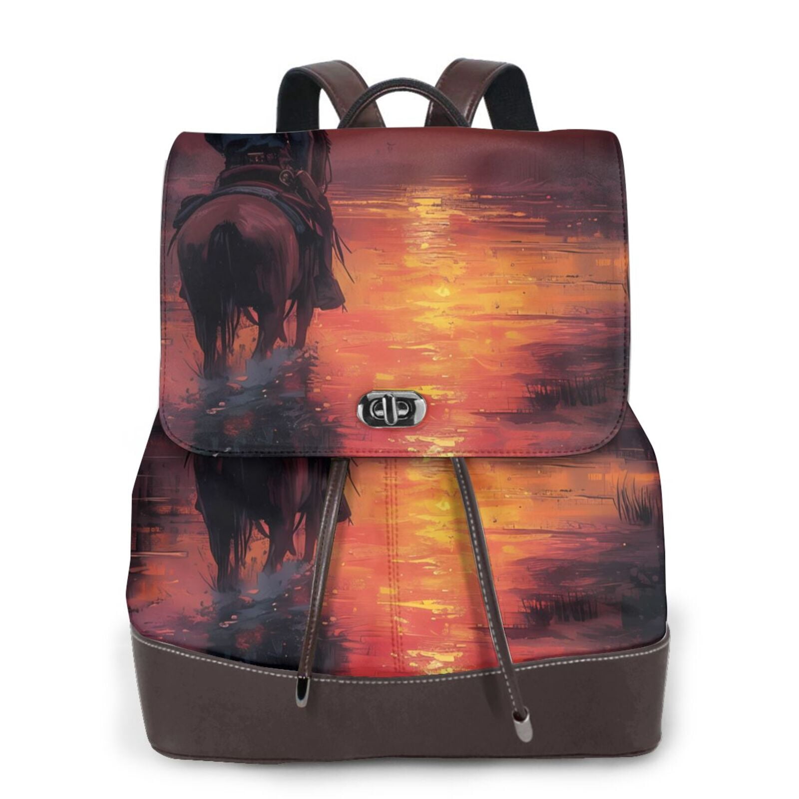 Western Rodeo Backpack JUNZAN Sunset River Western Cowboy for PU Leather Backpack,Laptop ...