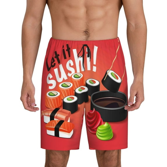 JUNZAN Sushi Pattern Sleep Pajama Shorts for Men,Men's Pajama Bottoms,Sleepwear,Pj Shorts