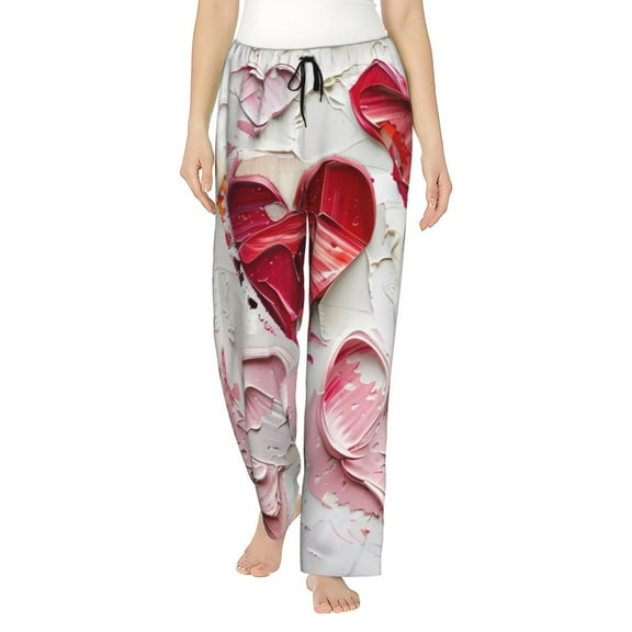 JUNZAN Textured Heart Abstract Art Women's Pajama Pants Drawstring Comfy Sleep Bottoms with Pockets-XX-Large