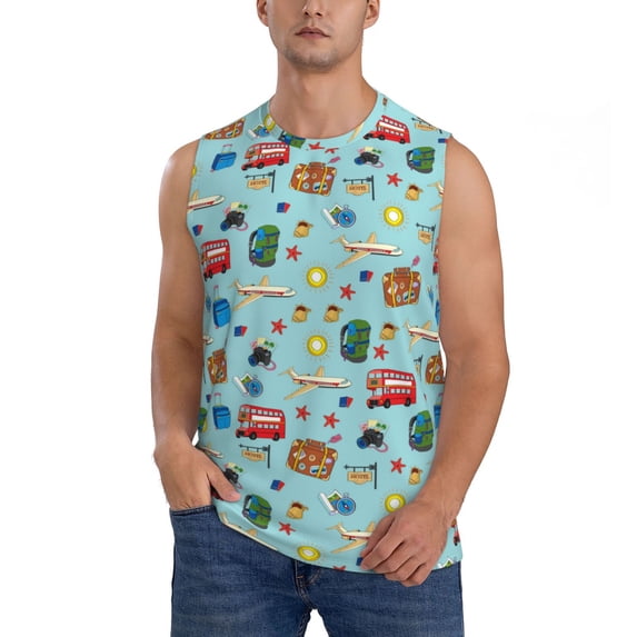 JUNZAN Travel1 Men's Sleeveless T Shirts,Sleeveless Muscle Shirts,Sizes S-3XL