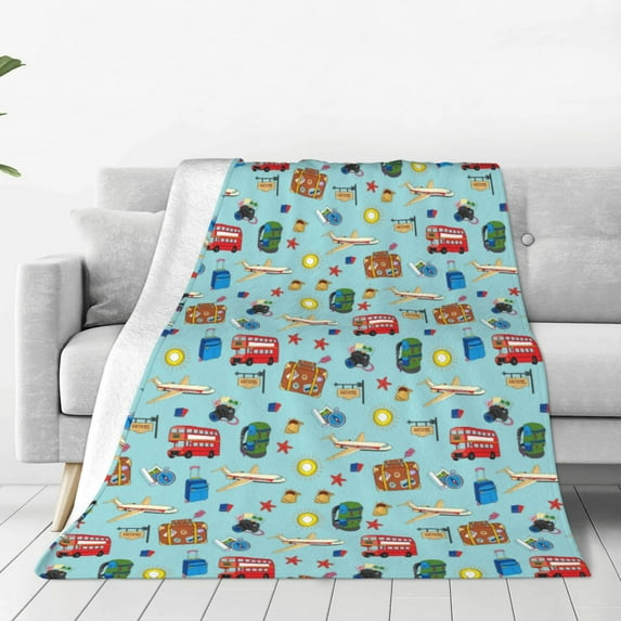 JUNZAN Travel1 Print Flannel Fleece Blanket Throw Blanket for Bed,Sofa,Couch,Travel,Camping(80"x60" )