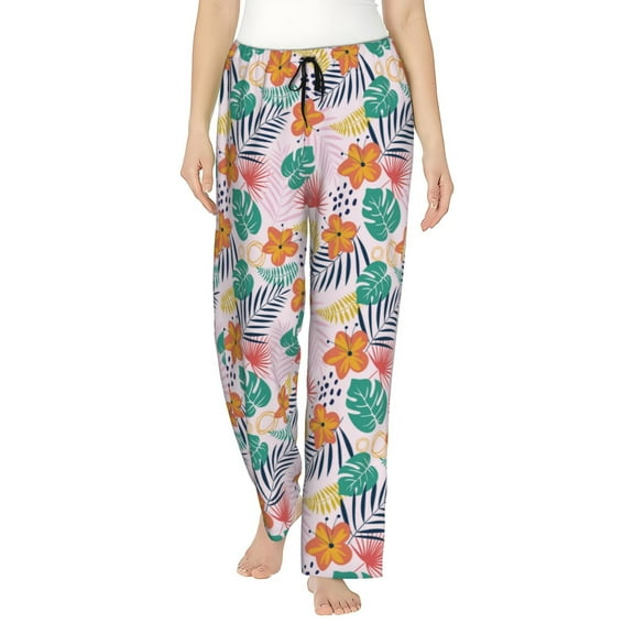 JUNZAN Tropical Plants Women's Pajama Pants Drawstring Comfy Sleep Bottoms with Pockets