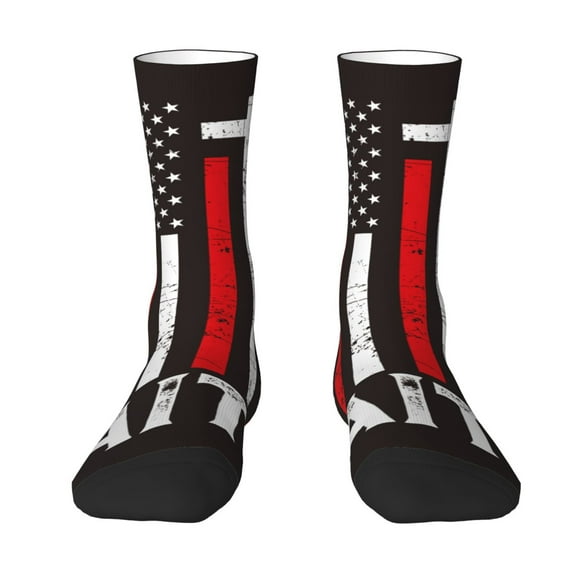 JUNZAN USA Flag Cross Mens Funny Socks for Men Women Colorful Fun Novelty Crew Patterned Socks
