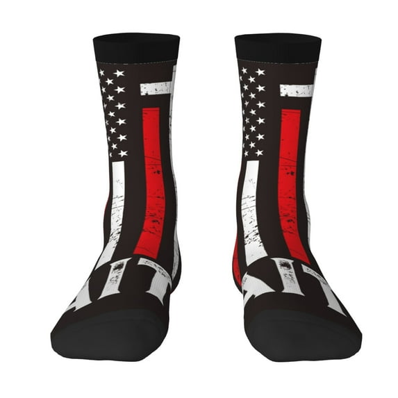 JUNZAN USA Flag Cross Mens Funny Socks for Men Women Colorful Fun Novelty Crew Patterned Socks