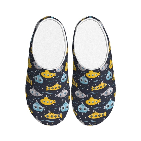 JUNZAN Watercolor Bathyscaphe Print Cozy Slippers for Men& Women,Fuzzy Slip-on Slippers TPR Sole Slippers Plush Lining House Shoes for Indoor & Outdoor-13