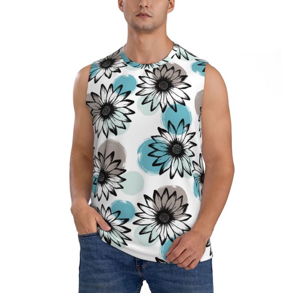 JUNZAN Watercolor Sunflower Men's Sleeveless T Shirts,Sleeveless Muscle Shirts,Sizes S-3XL