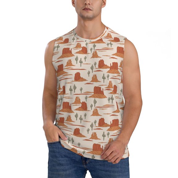 JUNZAN Western Desert Nature Landscape Men's Sleeveless T Shirts,Sleeveless Muscle Shirts,Sizes S-3XL