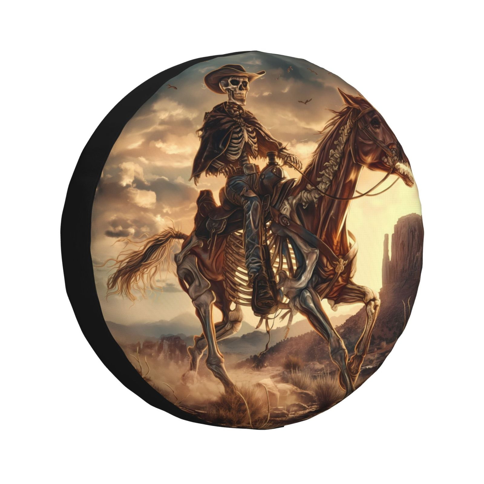 JUNZAN Western Skeleton Cowboy Horse Tire Cover Wheel Protector for