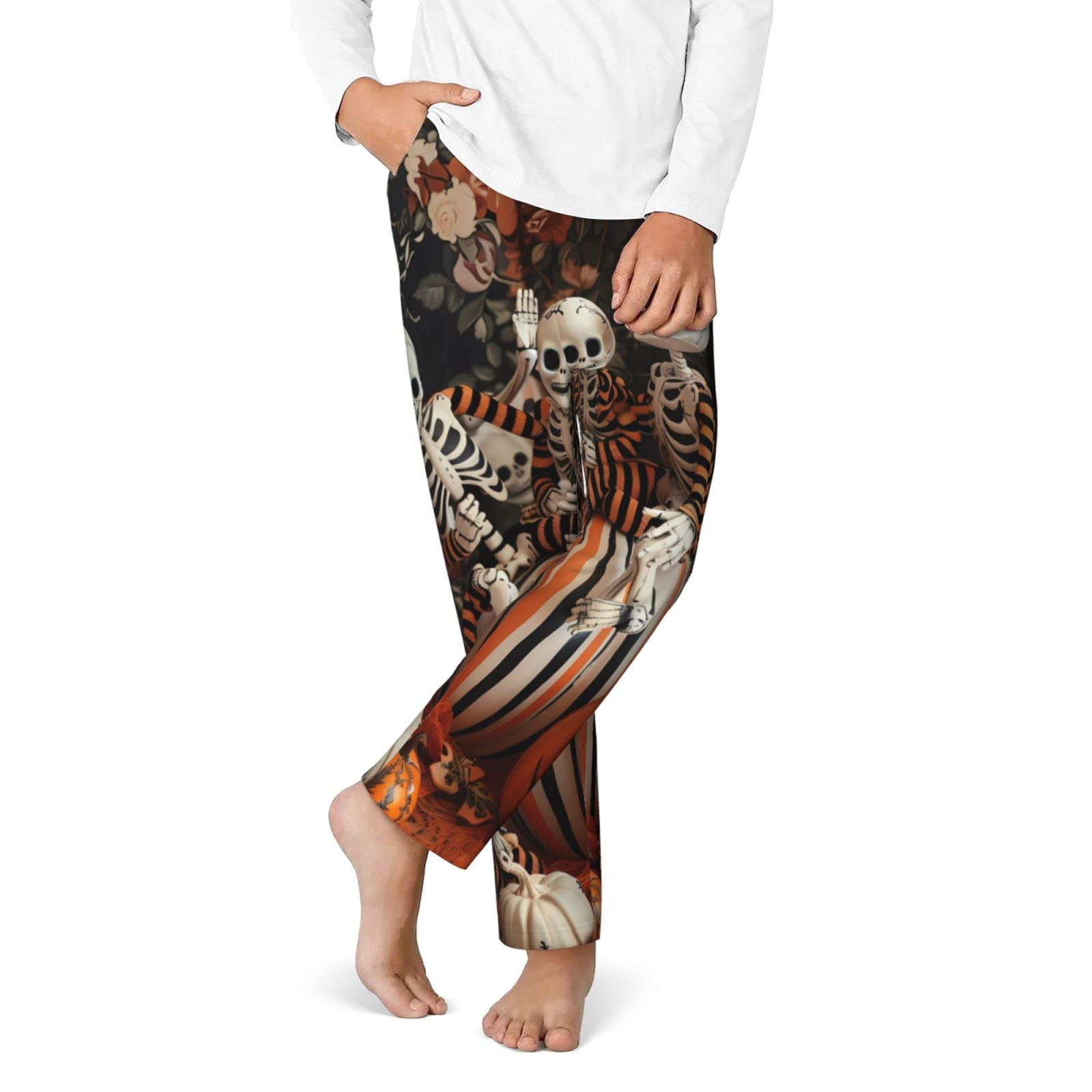 JUNZAN Whimsical Halloween Skeletons Pattern Pajama Pants for Boys ...