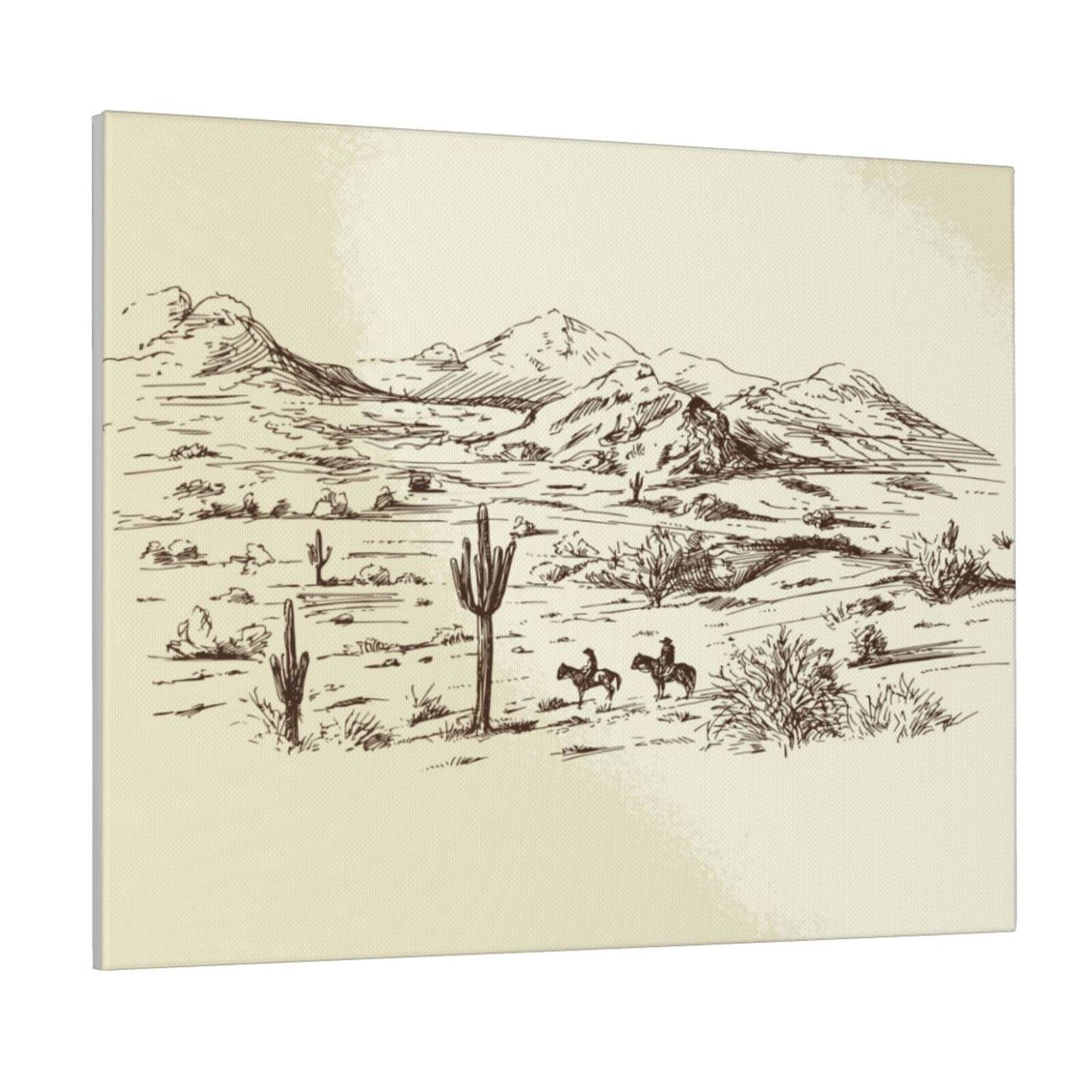 Junzan Wild West Desert With Cowboys Pattern Canvas Art Wall Photo Inspiration