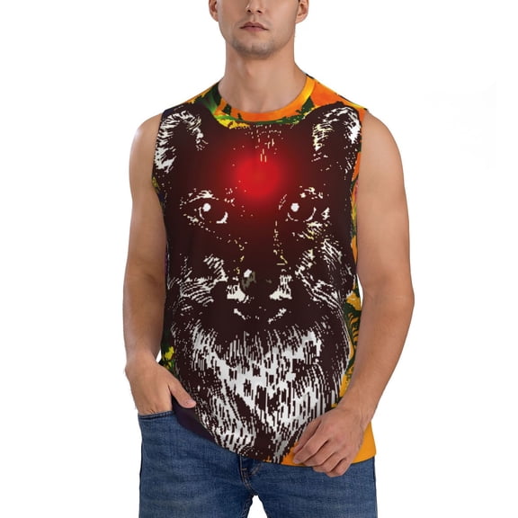 JUNZAN Wolf With Wildflowers Men's Sleeveless T Shirts,Sleeveless Muscle Shirts,Sizes S-3XL