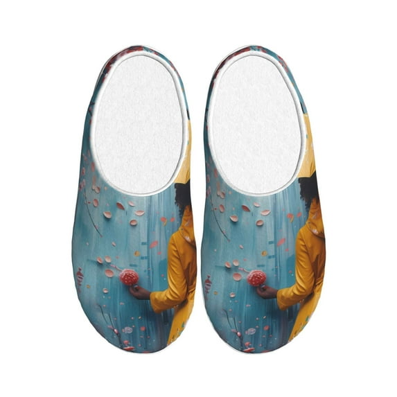 JUNZAN Woman Under Blossoming Tree Print Cozy Slippers for Men& Women,Fuzzy Slip-on Slippers TPR Sole Slippers Plush Lining House Shoes for Indoor & Outdoor-39/40