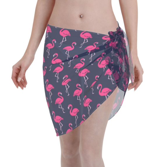 JUNZAN Women Chiffon Short Sarongs Cover Ups Beach Swimsuit Wrap Skirt,Cute Flamingo