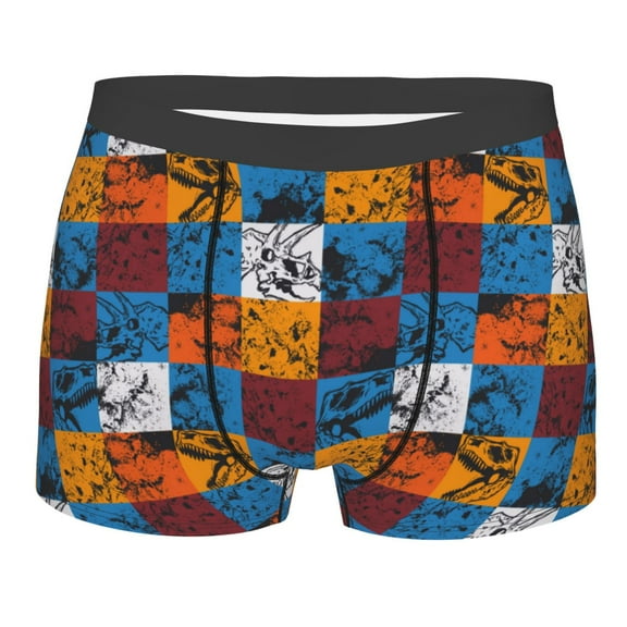 JUNZAN colorful plaid Dinosaur Mens Underwear Boxer Briefs for Men’s-Medium