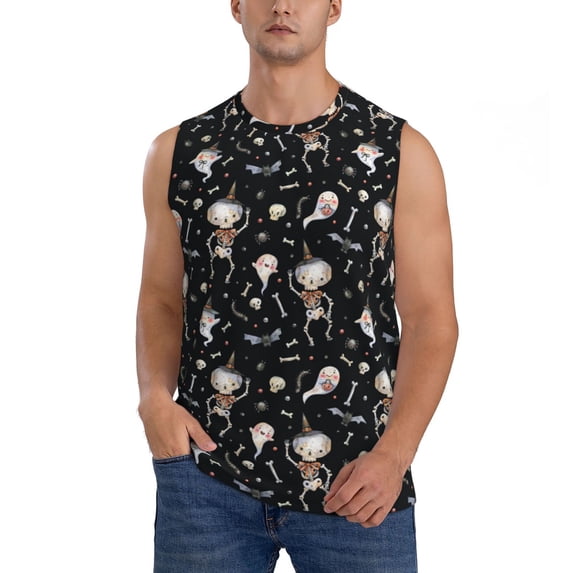 JUNZAN cute Skull bone Men's Sleeveless T Shirts,Sleeveless Muscle Shirts,Sizes S-3XL