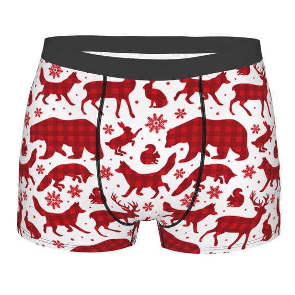 JUNZAN red plaid Moose Bunny bear Mens Underwear Boxer Briefs for Men’s-X-Large